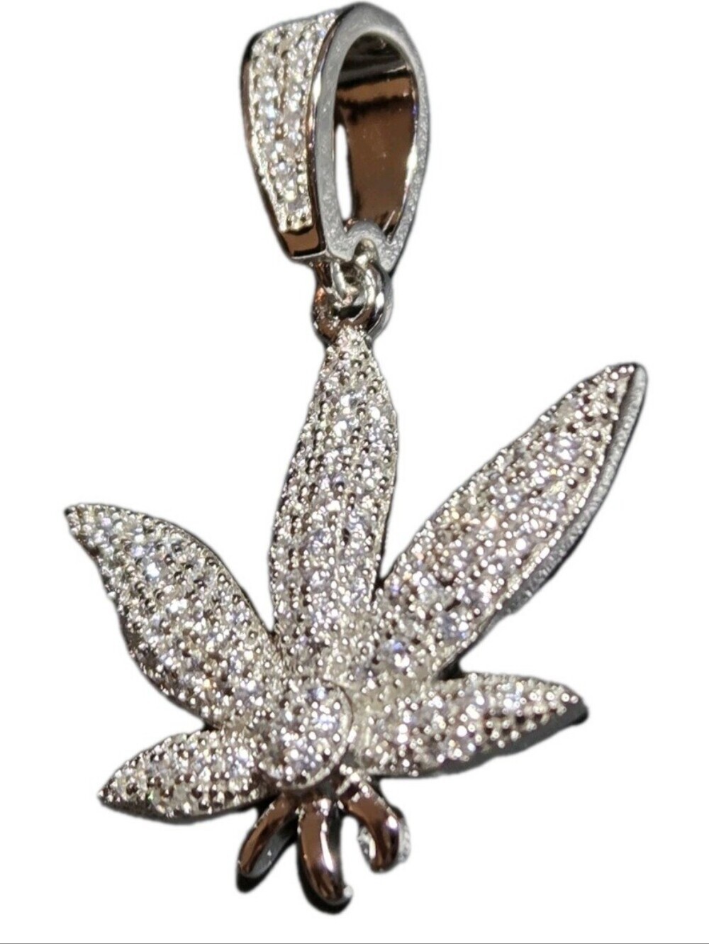 Moissanite Iced Out Marijuana Leaf Pendant 925 Sterling Silver NEW - Picture 4 of 10